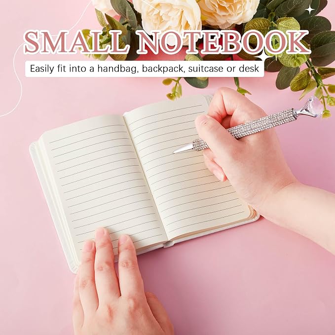 Rhinestone Pen & Glitter Notebook Set, Hard Cover Bling Diary Journal for Girls, Cute School Supplies for Back to School, Sparkly Desk Accessories Gift for Women(Rhinestone,A6,White)