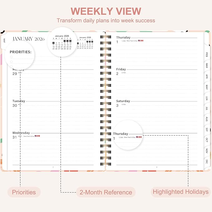 2026 Planner, Weekly and Monthly Calendar Planner Agenda, Jan 2026 - Dec 2026, Planning Academic Book, Office Desk Accessories and School Supplies - A5 (6.3'' x 8.5'')