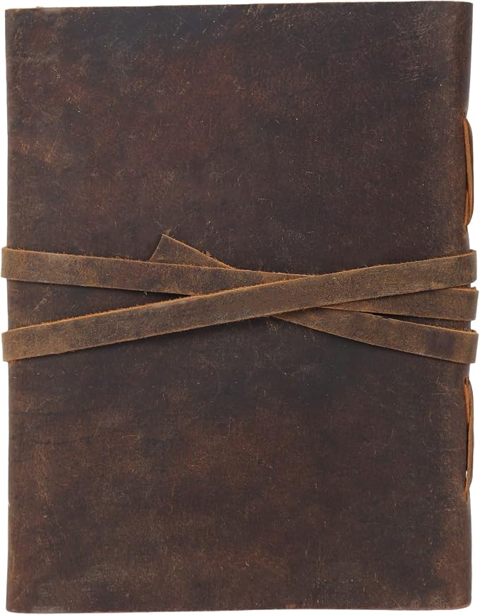 KomalC Leather Journal Notebook, Genuine Leather Journal for Men & Women Handmade Writing Travel Notebook, 240 Unlined Pages Vintage Notepad Gift: Rustic Brown (7"x5")