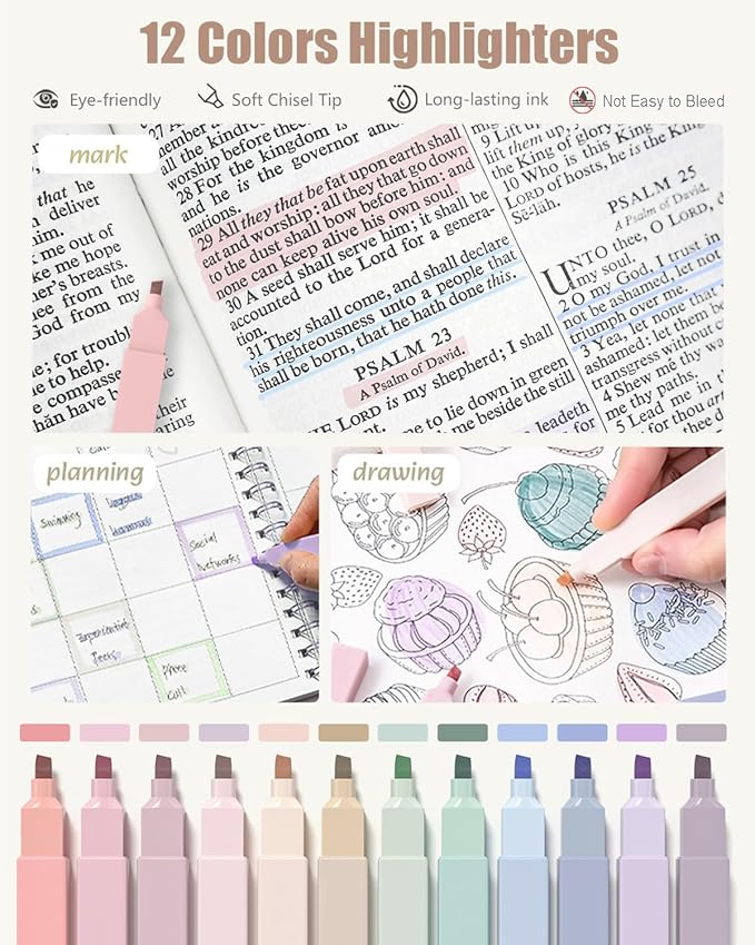 Four Candies School Supplies with Cute Pen Case, 39ct, Cream | Back to School Stationery Set, Essentials for College & Nursing Students, 5 Gel Pens, 6 Mechanical Pencils, 12 Highlighters