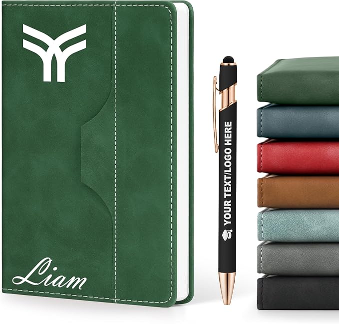 ENOMY Personalized Notebook Journal with Pen & Gift Box Custom Notebook A5 Hardcover Notebook Set for Men Women Lined Journal for Work College Graduation Xmas Gifts (Green)