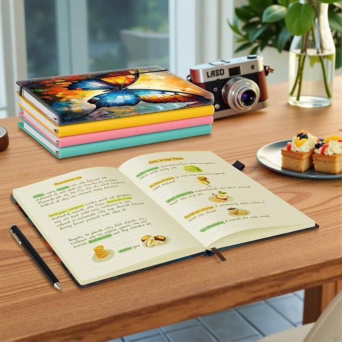 Hardcover Executive Notebooks, A5 PU Leather Lined Journal Notebook, 200 Pages Thick Paper Subject Notebooks for School,Work,Home Writing Business Notebook, Diary Book ，Colorful Butterfly