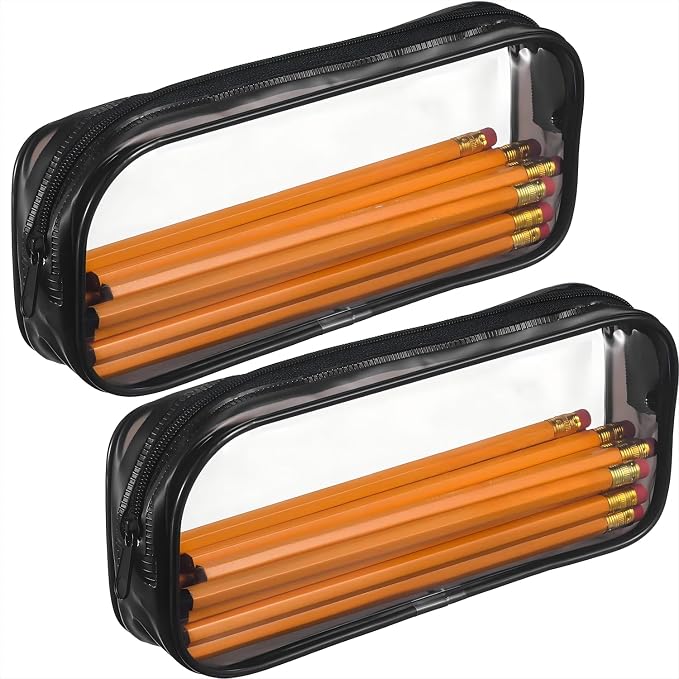 Tatuo 4 Pieces Clear PVC Bags Big Capacity Zipper Pencil Pouch Case Travel Luggage Makeup Cosmetic Bag(Black)
