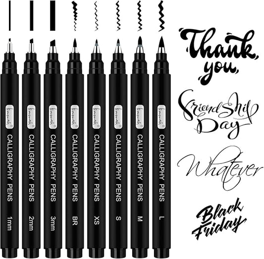 Brusarth Calligraphy Pens,8 Size Calligraphy Pens for Writing,Brush Pens Calligraphy Set for Beginners, Hand Lettering Pens