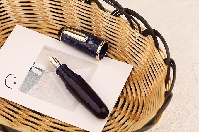 Lanxivi Majohn Q1 Fountain Pen Fine Point Purple Blue Acrylic, Little Fat Man Eyedropper Filling Pocket Pen Large Capacity