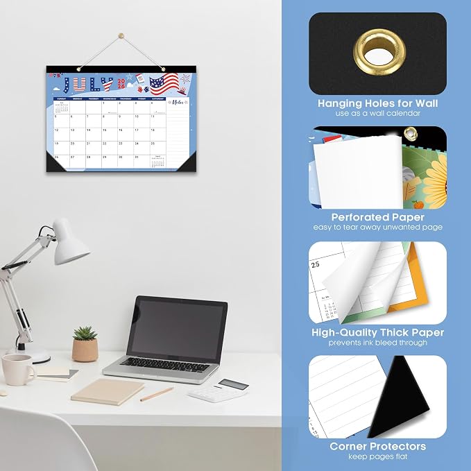 3 Pack of Desk Calendar 2026-2027, 18-Month Calendar Runs from July 2026 to December 2027, Large 17" x 12" Monthly Desktop & Wall Calendar for Home & Office - Festival