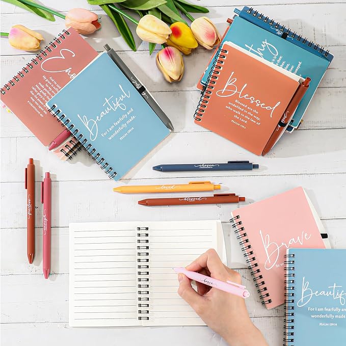 Kosiz 12 Sets Christian Gifts Bulk Christian Notebooks with Pens Inspirational Prayer Journals Bulk A6 Spiral Small Notepads for Women Men Church Members Bible Study Groups (Bright Color)
