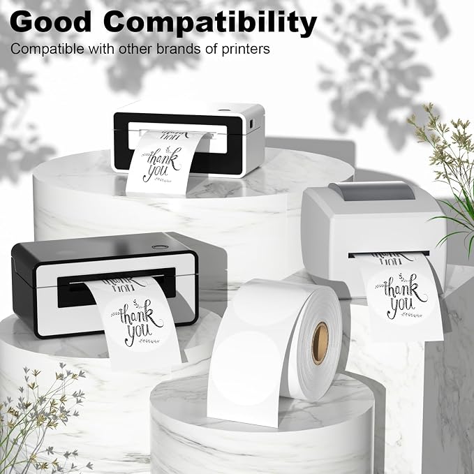2" Circle Direct Thermal Labels, Thermal Printer Labels for Name Tag, DIY, QR Code, Self-Adhesive Address Shipping Stickers, White Circle Sticker Labels Compatible with Zebra, Rollo, MUNBYN,750Lables