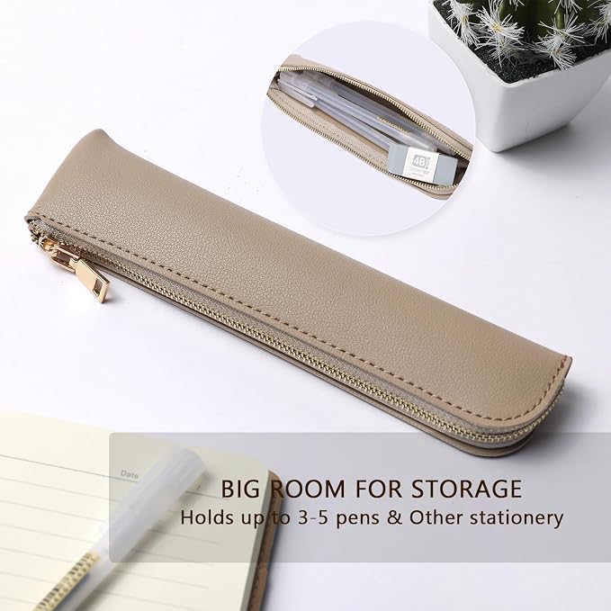 Slim Pencil Case Small Pencil Pouch Pen Case (Khaki/FL)