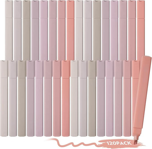Marspark Highlighters Bulk Chisel Tip Aesthetic No Bleed Cute Color Marker Pens for Journal Planner Notes School Study Office Supplies(120 Pcs,Vintage Colors)