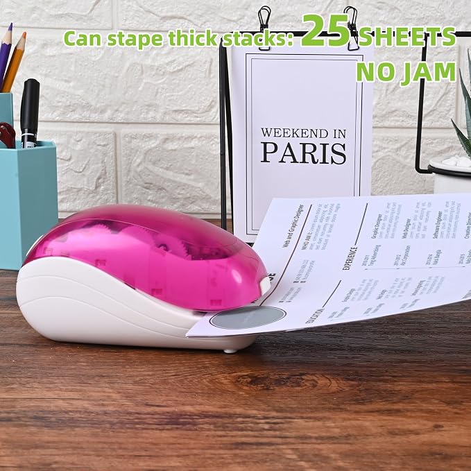 Electric Stapler,Including 2000 Staples and 1 Staple Remover, Suitable for Palm Size and high Comfort，25 Sheet Capacity, AC Adapter or Battery Powered，Battery not Included