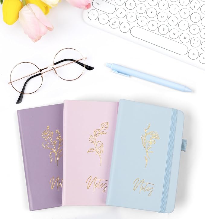 3 Pack Pocket Journaling Notebooks, A6 Small Notebook Total 360 Pages Journaling Notebooks For Note Taking Journals For Writing Mini Note Pads With Pen Holder 100 GSM Thick Paper(Pink,Blue,Purple)
