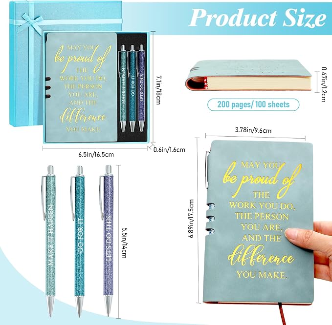 Resurhang 5 Pcs Employee Appreciation Gift Leather Journal Notebook 3 Ballpoint Pens with Box Back to School Thank You Gift for Nurse Volunteer Teacher Secretary Coworker Women(Blue)