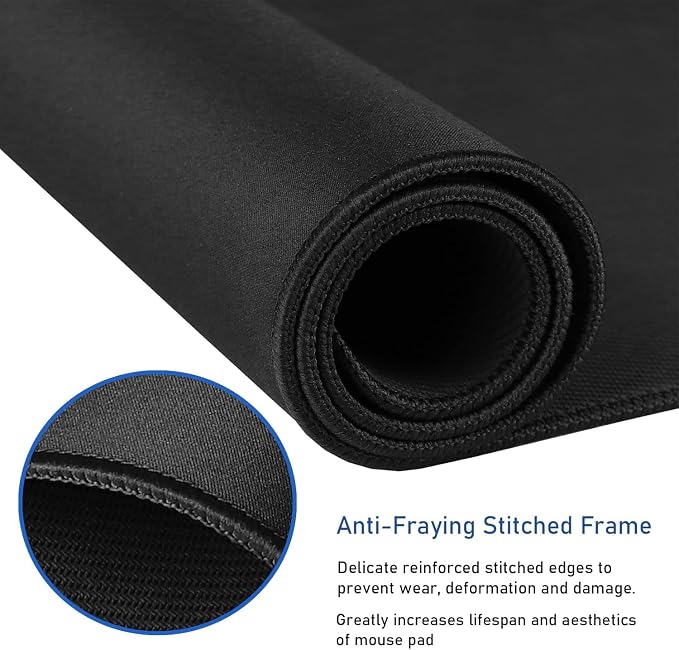 Large Mouse Pad, (31.5X11.8In) Durable Non-Slip Natural Rubber Base Desk Mousepad with Stitched Edges, Waterproof Computer Keyboard Pad Mat for Esports Pros/Gamer/Desktop/Office/Home - Black