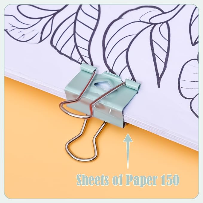 BAYTORY 24Pcs Pastel Binder Clips, 1.6 Inch (41 mm) Large Binder Clips | with Clear Storage Container, Paper Clamps for School Teachers Office Supplies (41mm)