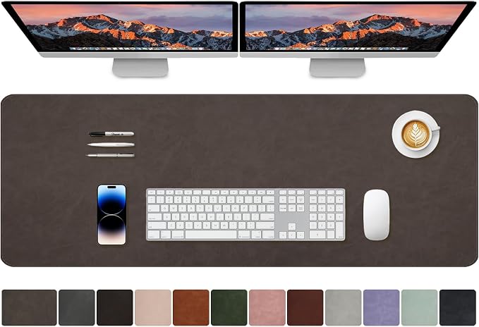 CHEERYGOO Faux Leather Desk Mat - Waterproof Mouse Pad, Non-Slip PU Leather Blotter, Writing Surface for Office and Home 47"x17" XXL Dark Coffee