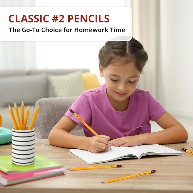 Taja 50 Pack Wood-Cased #2 HB Pencils, Bulk Pre-Sharpened Pencils with Top Erasers, Perfect for School & Classroom Writing and Drawing - Yellow