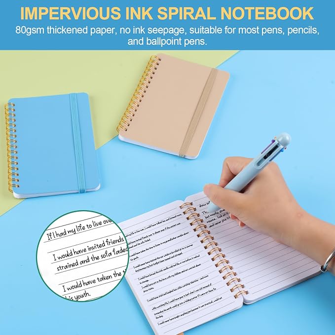 Azureal 6 PCS Small Spiral Notebook 4x6, Notebooks for Note Taking, Scheme Spiral Journal Notebook, Work Notebook Small Notebooks with Strap, Cute Notebooks for Women(Morandi Color)