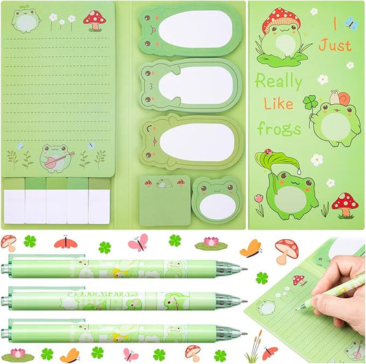 Frogs Sticky Notes Set, Cartoon Frogs Self-Stick Notes with 3 Bollpoint Pens, Frog Gifts for Women Back to School Office Supplies(550PCS)