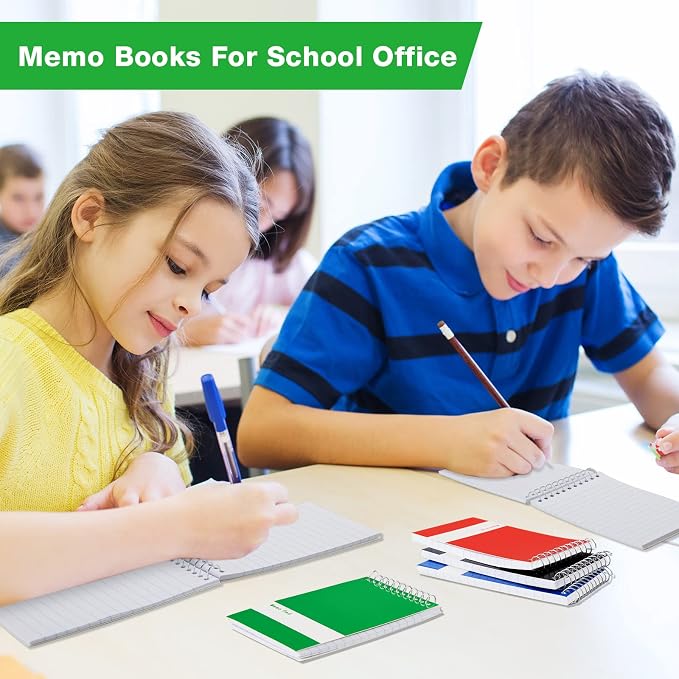 Thenshop 200 Pads Spiral Memo Pads Bulk 3 x 5 Inch Small Pocket Notepad Top Bound Lined 60 Sheets Mini Notebooks for School College Office Home Supplies (Black,Green,Dark Blue,Red)