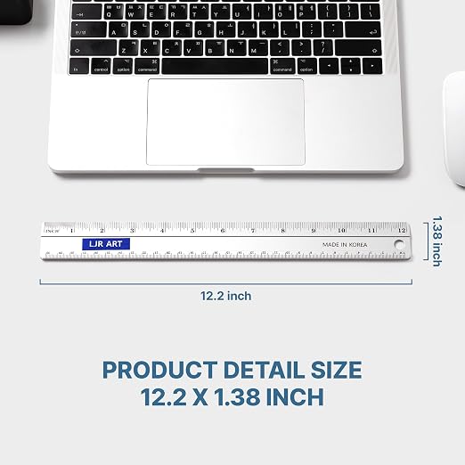 12 Inch Aluminum Cutting Ruler, Dual Scale Inch/Metric Measuring Tool with Precision Markings, Lightweight Straight Edge for Architects, Students, Engineers, and Designers