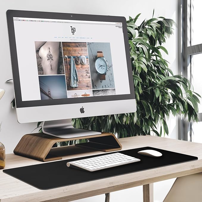 31.5" x 15.7" Waterproof Fabric Desk Pad, Rubber Anti-Slip Base, Stitched Edges No Curling, Fits Laptop Keyboard and Mouse, Smooth Office Mat Large Mouse Pad for Work Game, Black