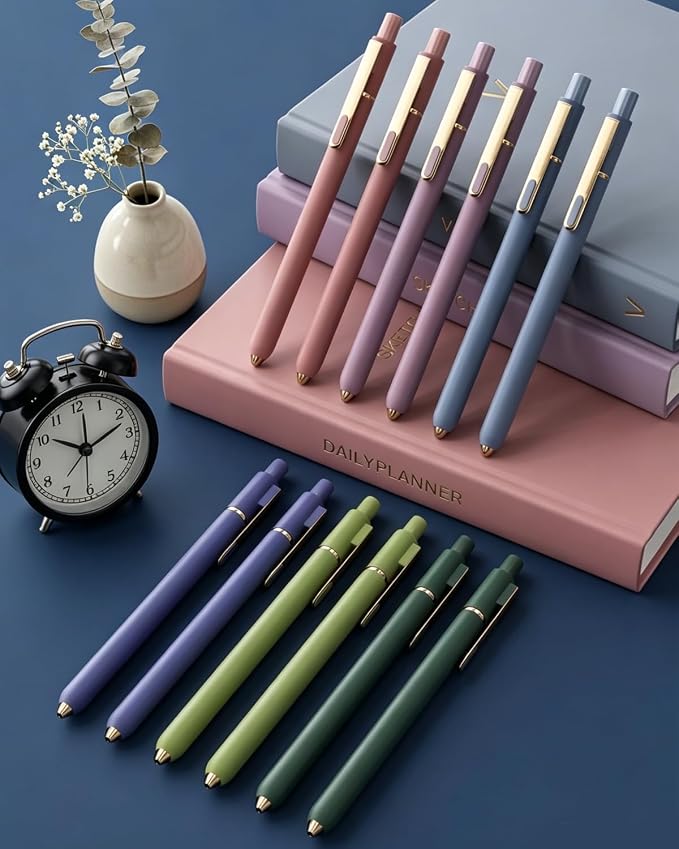 SUNEE Gel Pens, 12 Pack 0.5mm Pens Fine Point Smooth Writing Pens with Quick-Dry Black Ink, Cute Aesthetic School Office Note-Taking Pens for Journaling - Vintage