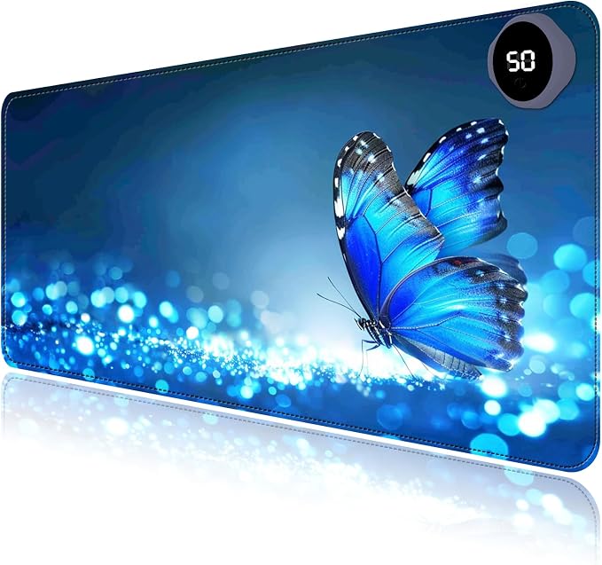 Heated Mouse Pad with 3 Levels Heated & 3 Hours Auto Shut-Off Mouse Pad for Warming Hands in Office Home, 23.6" x 14.2"Large Safe Desk Mat Hand Warmer，Glittering Butterfly