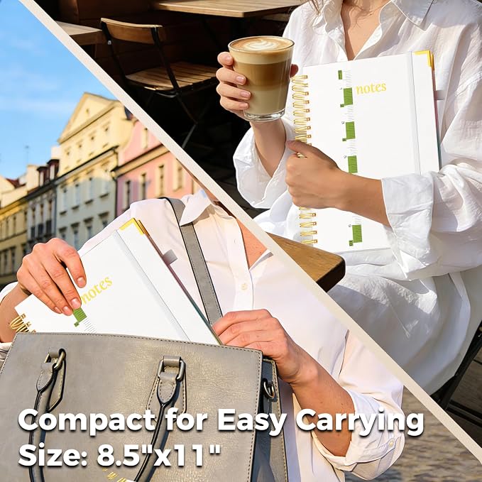 XYark A4 Hardcover Spiral Notebook, 8.5"x11" College Ruled Notebooks with Removable Dividers Tabs & Ruler, 5 Subject Notebook 300 Pages, Large Lined Journal for Women Men School Work Office, White