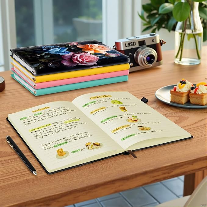 Hardcover Executive Notebooks, A5 PU Leather Lined Journal Notebook, 200 Pages Thick Paper Subject Notebooks for School,Work,Home Writing Business Notebook, Diary Book ， Colorful Flowers