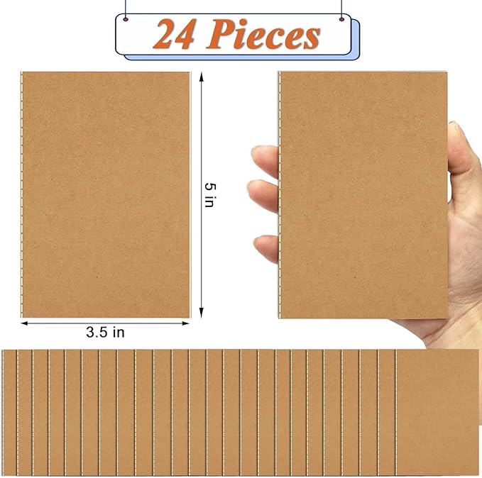 24 Pack Small Notebook, 3.5x5" 36 Lined Page Pocket Notebook Journals Bulk | Brown Mini Notebook Soft Cover Kraft Note Pads Small Journal for Kids for Party Favors Church Gifts Writing Drawing