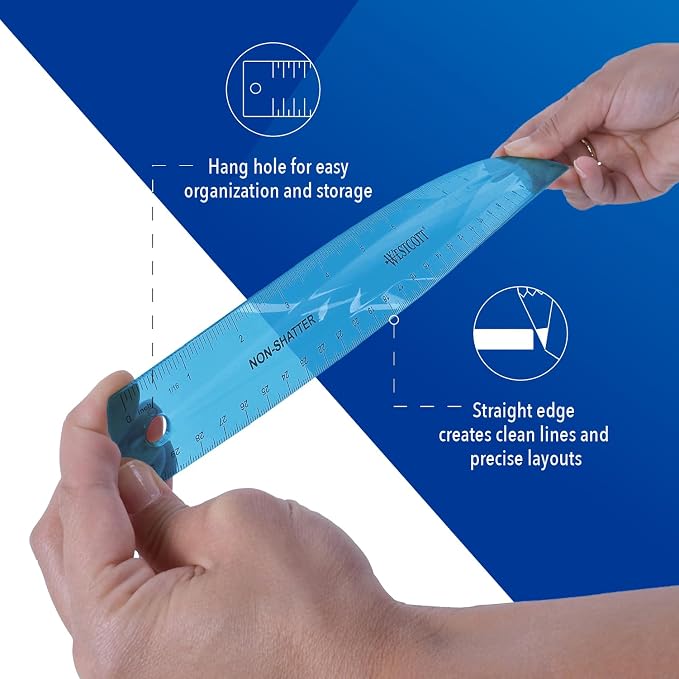 Westcott Shatterproof Ruler, 12-Inch, Blue, 16010