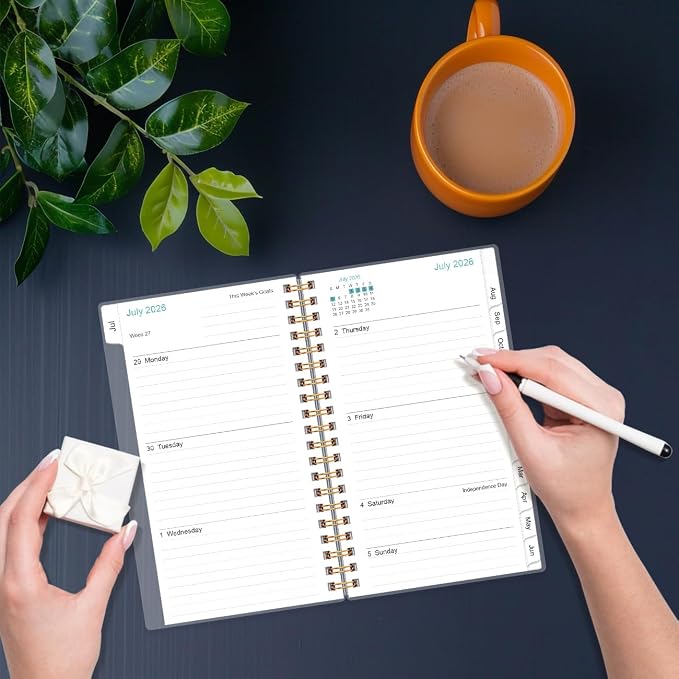 2026-2027 Pocket Planner/Calendar - 2026-2027 Planner from July 2026 - June 2027, Planner 26-27 with 12 Tabs, Twin-Wire Binding, Inner Pocket, 3.75" x 6.75, Teal Flowers