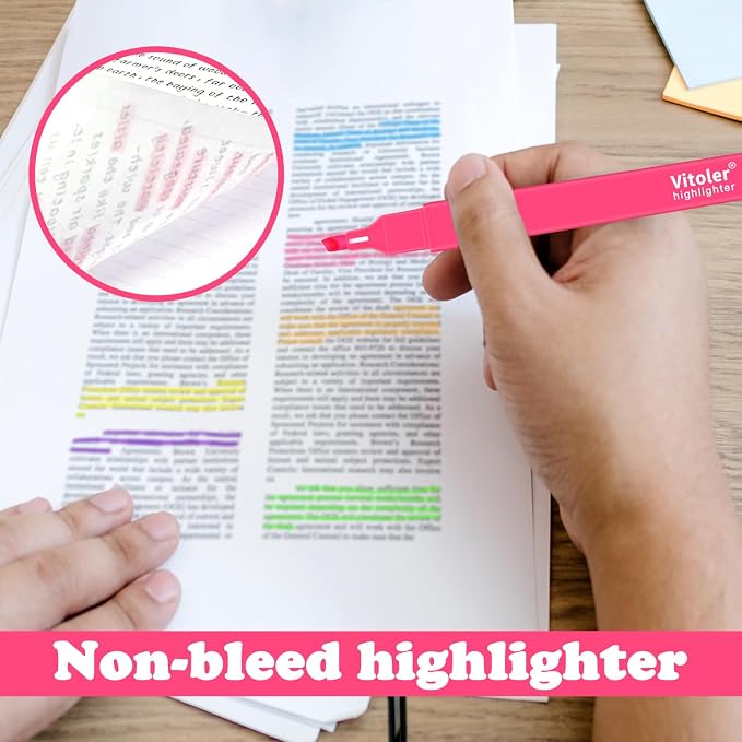 Vitoler Highlighters Assorted Colors,Bright Color, Chisel Tip 12pcs | Aesthetic,Cute Pastel,high quality for bible study,books,journal,writing,school office
