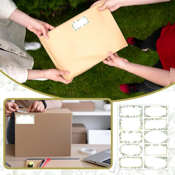JarThenaAMCS Eucalyptus Address Label Stickers Wedding Greenery Leaves Printable Mailing Labels Self-Adhesive Name Sticker Gift Tag for Baby Shower Mailing Package Office Printer, 200 Pcs, 2 x 4 Inch