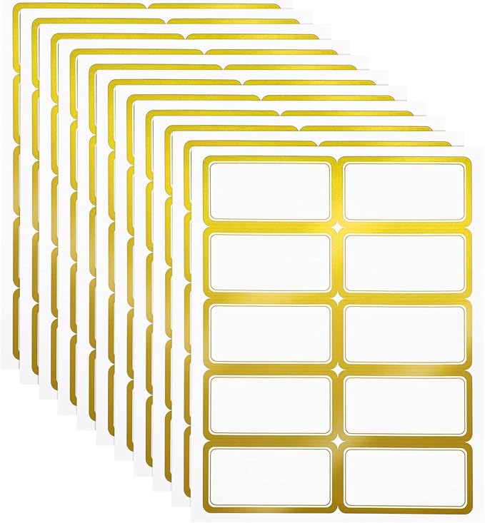 20 Sheets Printable Shipping Labels Matte White with Metallic Gold Border, Writable Printable Adhesive Sticker Blank Shipping Labels(10 Pieces/Sheet,2 x 4 Inch)