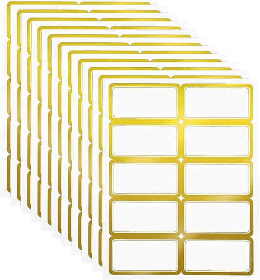 20 Sheets Printable Shipping Labels Matte White with Metallic Gold Border, Writable Printable Adhesive Sticker Blank Shipping Labels(10 Pieces/Sheet,2 x 4 Inch)