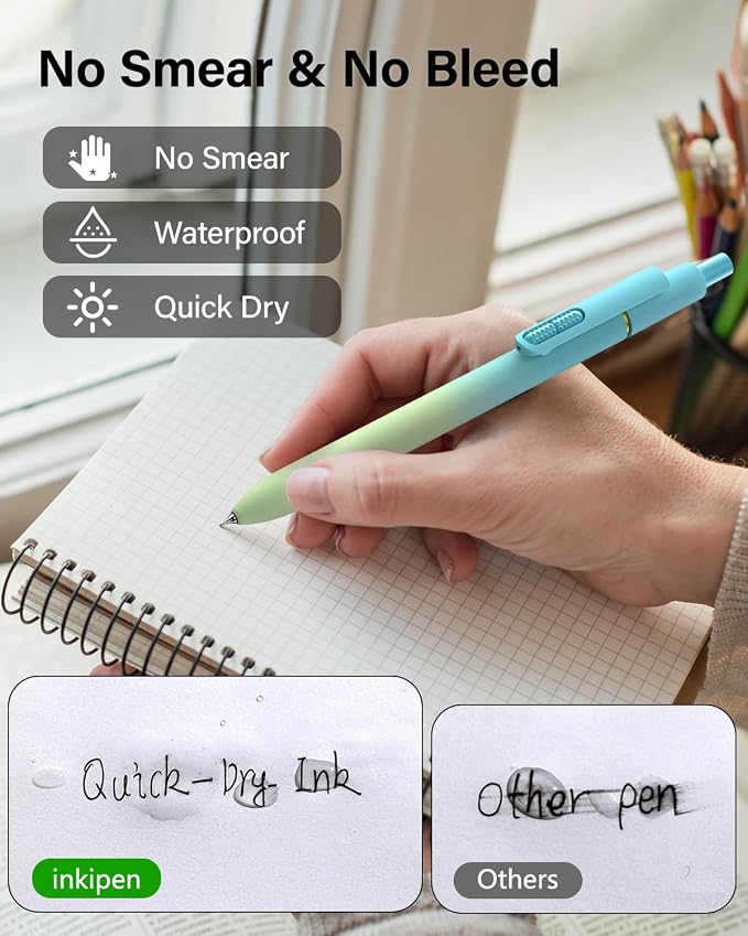inkipen- 16 Pack Pens, Gel pens Black Ink, Fine Point(0.5mm),Quick-Drying Smooth Writing,School and Office Supplies （colorful）
