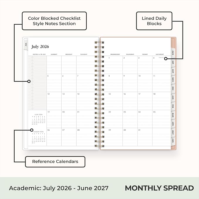 Blue Sky 2026-2027 Weekly & Monthly Academic Planner, 5"x8", Bengala | July 2026 - June 2027, Flexible Cover, Wirebound, Laminated Tabs, Storage Pocket, Stickers, Academic Year, The Everygirl