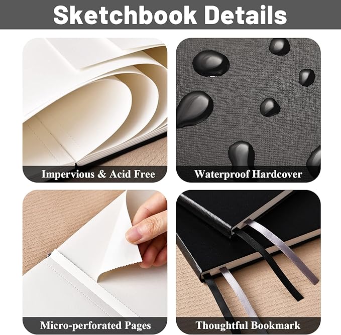 Hardcover Sketch Book 9" x 12", Sketchbook Drawing Pads, 160GSM Thick Smooth Sketching Paper 46 Sheets/92 Pages, Micro-Perforated Pages