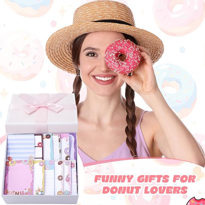 Chiisong 12 Pieces Cute Sticky Notes Gifts Donuts Sticky Notes Donut Party Favors 3x4 Inch Fun Kawaii Adhesive Notepads Cartoon Memo to Do List for Birthday Return Gifts Reward Office Home Supplies