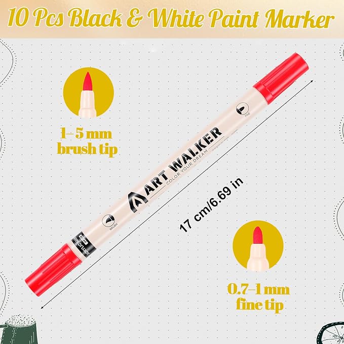 Thboxes Red Paint Markers 10 Pack, Dual Tip Acrylic Paint Pens | Fine & Brush Tips, Water-Based Acrylic Ink, Quick-Dry, Works On Wood, Glass, Rock, Fabric, Canvas, Plastic