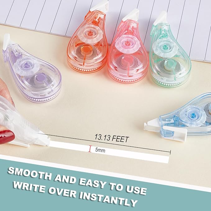 White Correction Tape, 6 Pack, 13.13 ft Flip-Top Design | Tear-Resistant Tape, Portable Correction Tape, For School Office Home, Instant Corrections