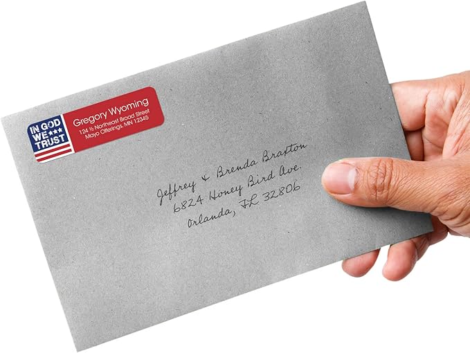 in God We Trust Rolled Address Labels/Roll of 250 Personalized Return Address Labels/Designer Return Address Stickers in Elegant Plastic Dispenser
