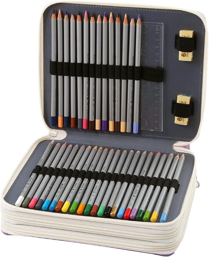 120 Slots Colored Pencil Case Organizer, 3 Layer Bag | Twill Oxford fabric, 127 elastic loops, detachable handle, for travel, home storage, drawing tools, creative gifts