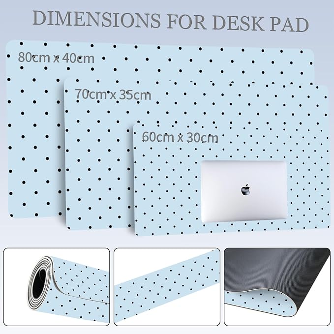 Black Polka Dot Leather Desk Mat Extended Gaming Mouse Pad | Non-slip Large Writing Pad Laptop Blotter Computer Keyboard Mat | Cute Blue Desk Protector for Home Office 27.6" x 13.8"