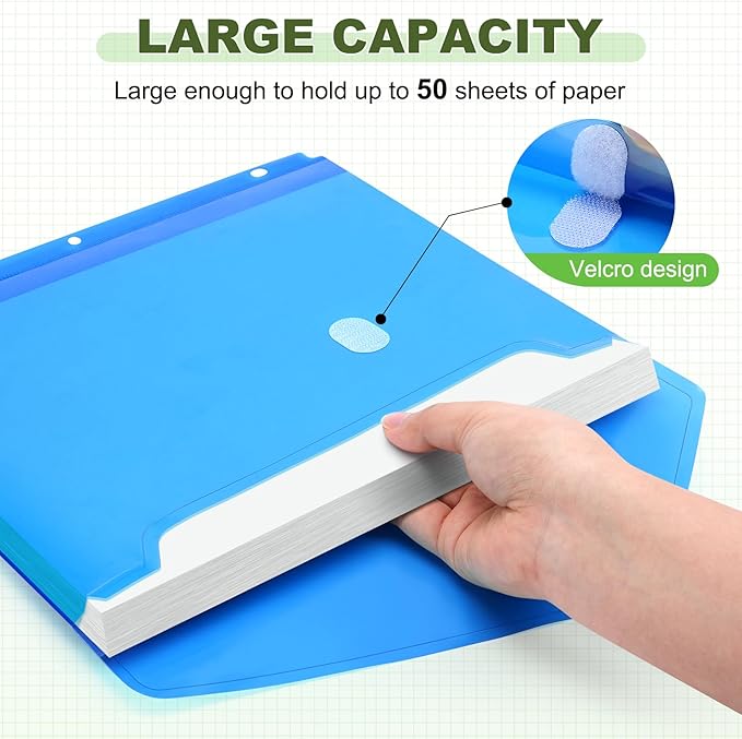 Sooez 30 Pack Binder Folders Organizer with Staggered Closures, Super Heavyweight Binder Pockets for 3 Ring Binders, High Capacity Binder Pouch, Side Loading, School Supplies, Letter Size, 5 Color