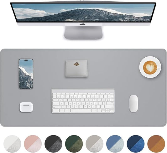 AFIING Desk Pad Protector 23.6" x 13.7" - Non-Slip Waterproof PU Leather Desk Mat for Mouse, Keyboard, Laptop, Office and Home Workspace (Light Grey)