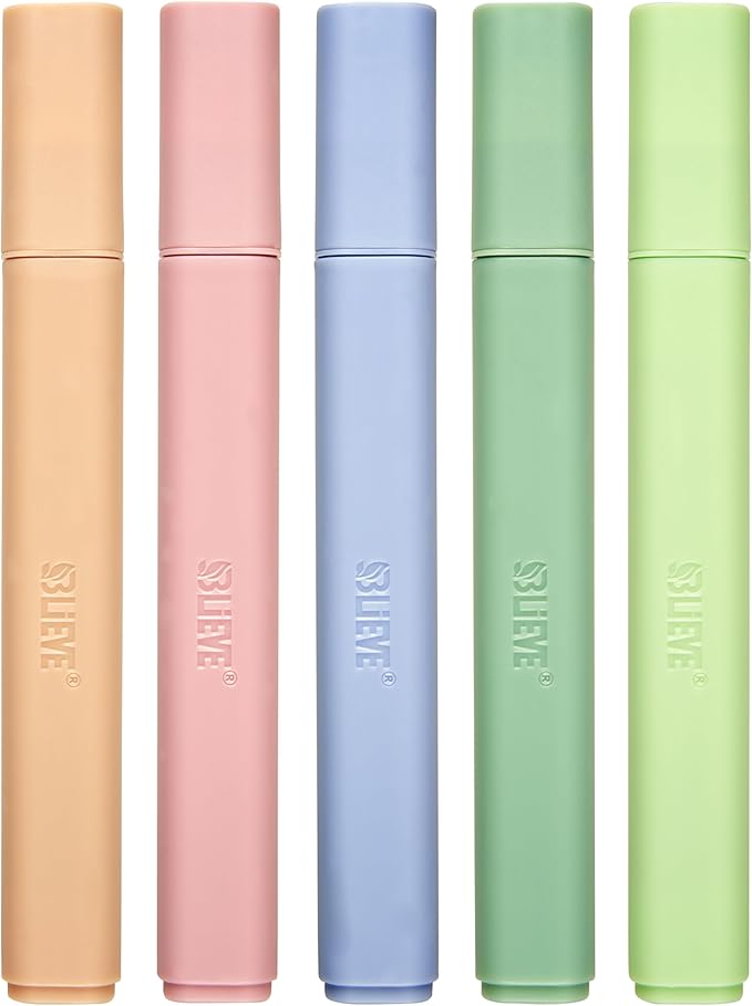 BLIEVE Bible Highlighters No Bleed Through, Chisel Tip, 5 Pack