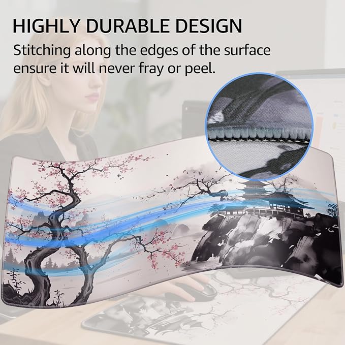 KTRIO Large Gaming Mouse Pad, Desk Mat, 31.5 x 15.7 in, Zen Sakura, XXL | Smooth Micro-Weave Surface, Artistic Pattern Design, Non-Slip Rubber Base, Durable Stitched Edges, Office & Home Use